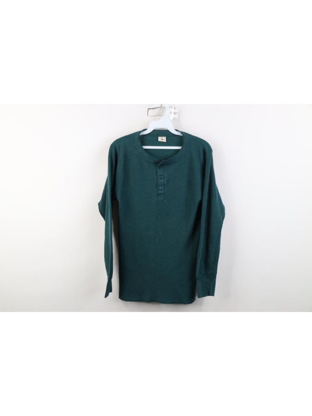 Vtg 90s Streetwear Mens Large Faded Thermal Waffle Knit Henley T-Shirt Green USA